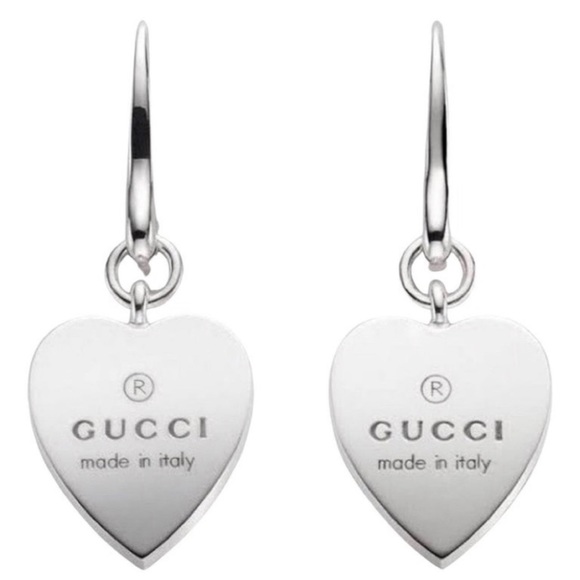 ***SOLD***Authentic Gucci Trademark Logo SS.925 Heart Charm Dangle Earrings New - Picture 2 of 11